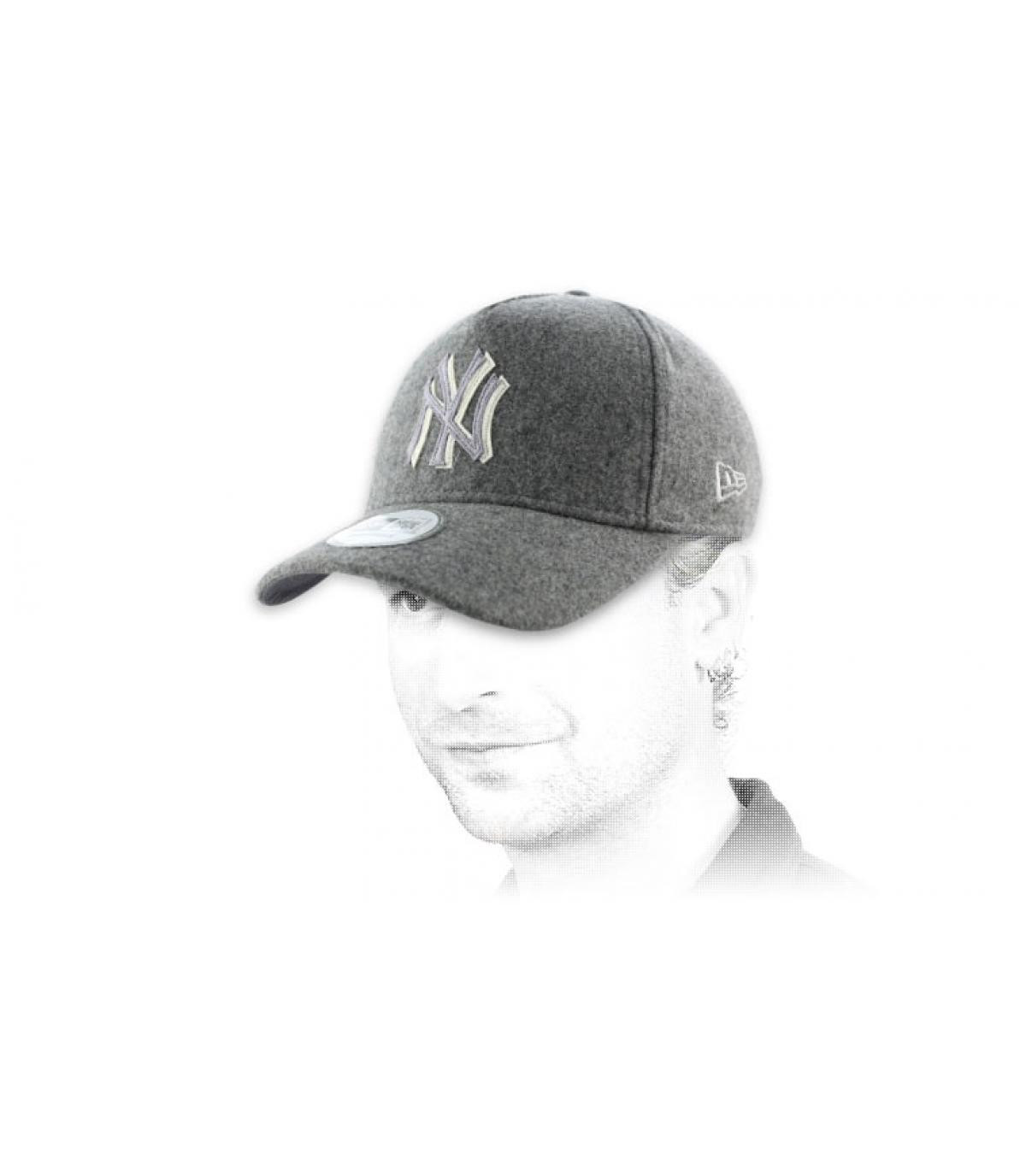 Gray NY cap Wool felt adjustable NY gray cap Gray NY cap Wool felt adjustable NY gray cap